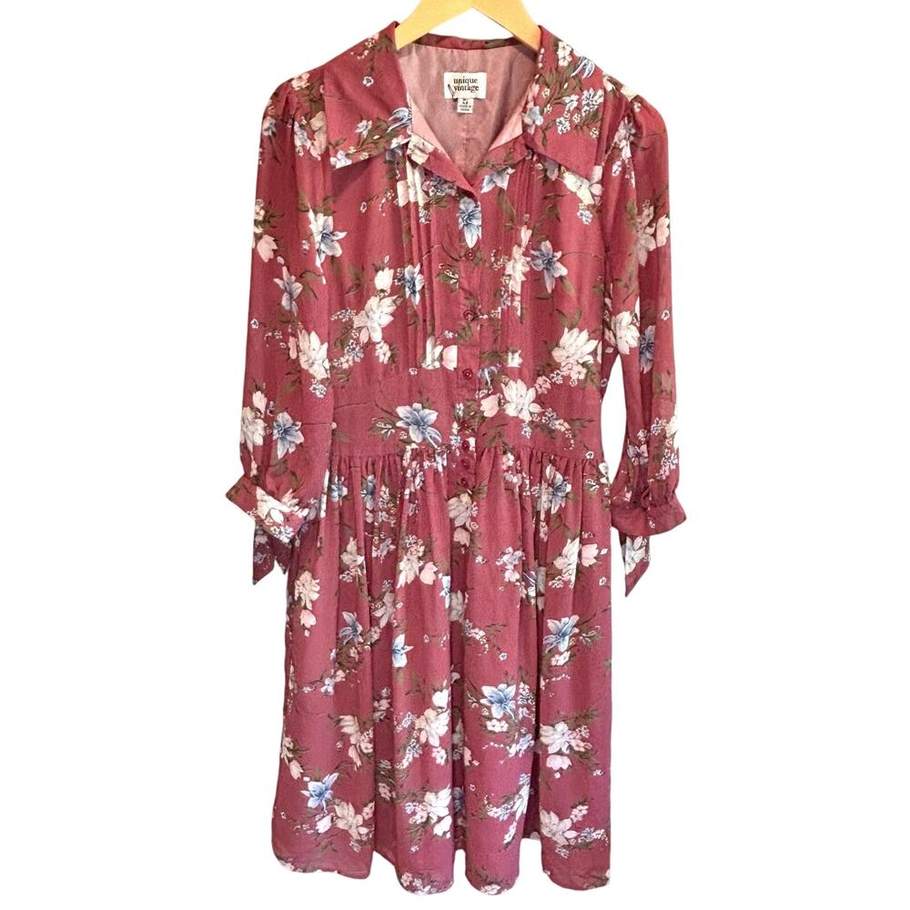 Unique Vintage Antique Floral Midi Dress - size Medium